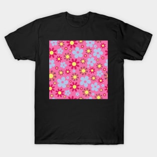 Floral Pink Blue Yellow Flower Seamless Pattern Version 2 T-Shirt